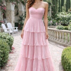 Lulu's Blush Strapless Tiered Gown